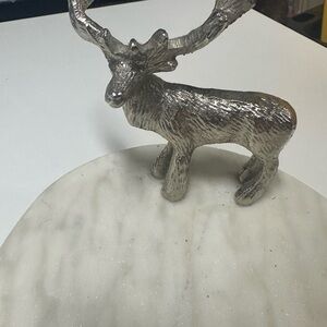 Silver Reindeer Figurine on Marble Base